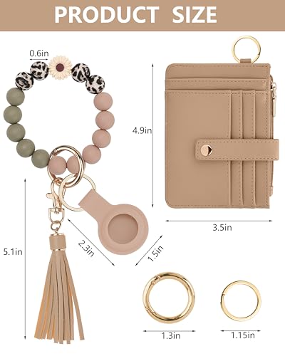 Sunpour Wristlet Wallets for Women Cute Keychain Wallet with AirTag Holder RFID Small Credit Card Holder Boho Beaded Wallet Keychain Wristlet（Camel） - Image 2