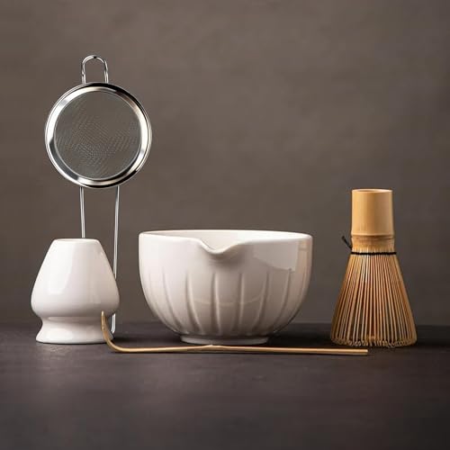 TANG PIN Matcha Set Match Bowl and Whisk 15 OZ Matcha Scoop Matcha Whisk Stand Chasen Holder 5pc Perfect Matcha Kit for Matcha Tea Ceremony White - Image 1