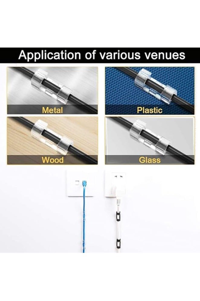 100 Pieces Clear Self-Adhesive Cable Clips Cable Organizer for 6-8 MM Cable Wire Clamp Sticky Clear Cable Clip Management Organizer Drop Wire Holder for TV PC Cable Desktop Home Office - Image 3