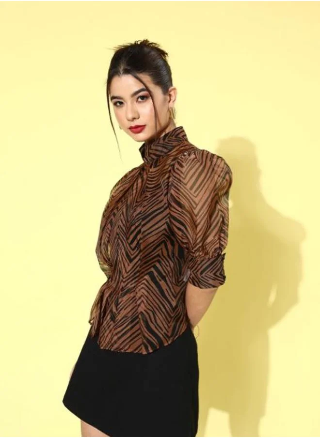 كاجوالي Kassually All Over Print Puff Sleeves Top with Camisole