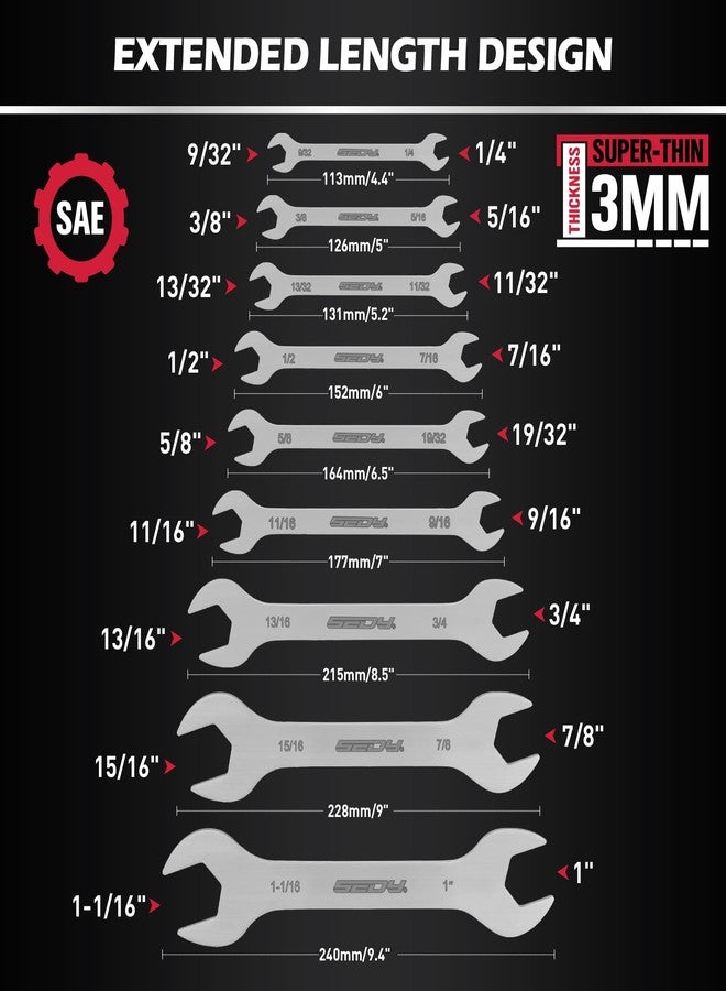 SEDY 19-Piece Super Thin Open-End Wrench Set, SAE 1/4"-1-1/16" & Metric 5.5-27 mm, 3 mm Thickness Slim Wrench Set for Tight Spaces, Nickel Plated Flat Wrenches with Red & Blue Rolling Storage Pouches - Image 3