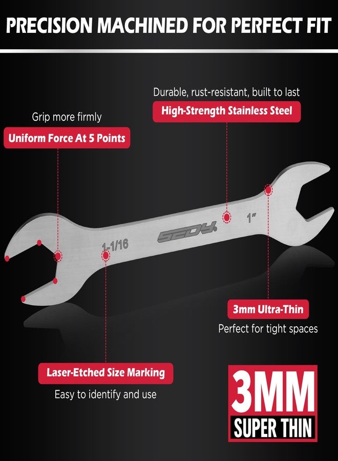 SEDY 19-Piece Super Thin Open-End Wrench Set, SAE 1/4"-1-1/16" & Metric 5.5-27 mm, 3 mm Thickness Slim Wrench Set for Tight Spaces, Nickel Plated Flat Wrenches with Red & Blue Rolling Storage Pouches - Image 5