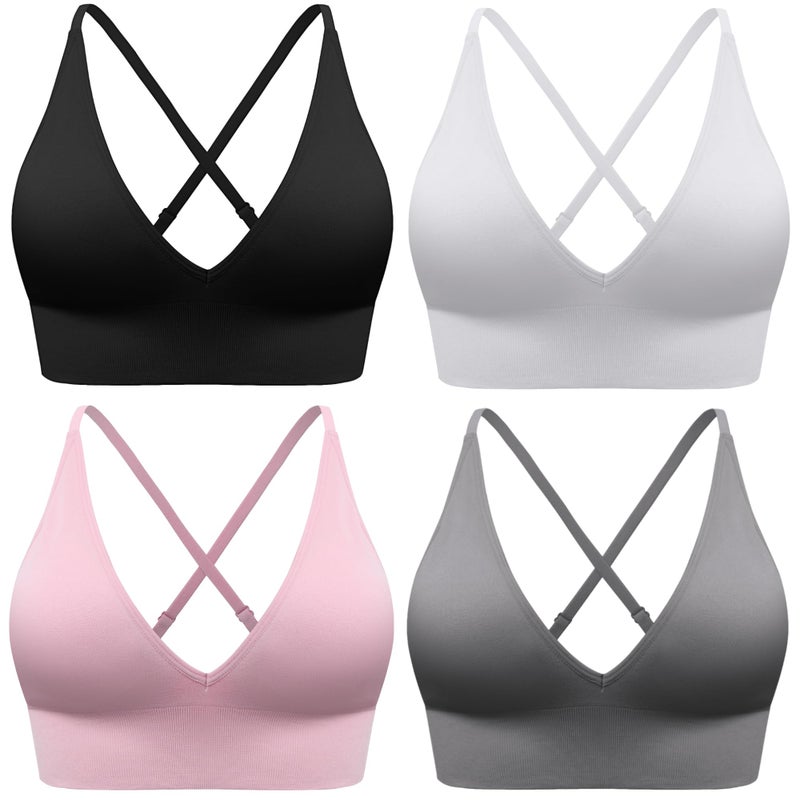 Evercute Womens Sports Bras Adjustable Deep V Neck Bras Wireless Spaghetti Strap Criss Cross Padded Seamless Low Support Sexy Everyday Bras