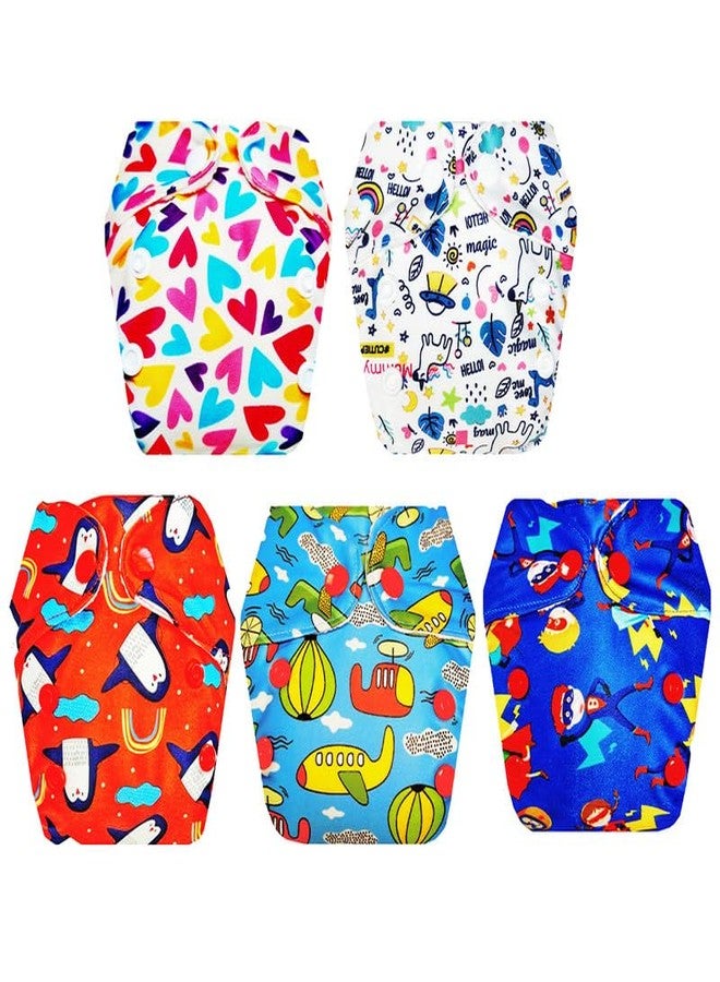 حفاضات قماشية فاخرة من دمبلدو للأطفال حديثي الولادة مع ماصة مدمجة (عبوة من 5) | ملائمة محكمة | مانعة للتسرب | سريعة الجفاف | تغيير حفاضات بدون قلق | من 0 إلى 4 أشهر | للجنسين - Image 1