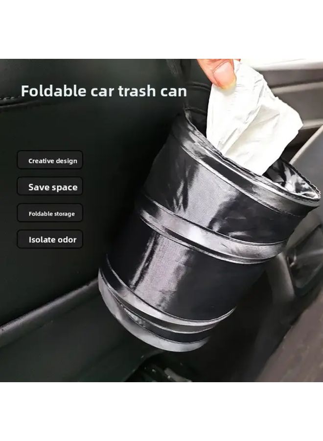 Black Foldable Oxford Cloth Car Trash Can 6.3x7.87 Inch For Travel - Image 3