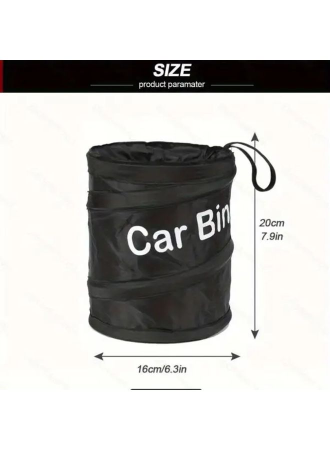 Black Foldable Oxford Cloth Car Trash Can 6.3x7.87 Inch For Travel - Image 2