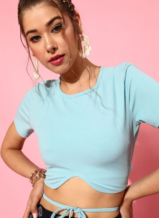 Turquoise Blue Solid Crop Top for Women
