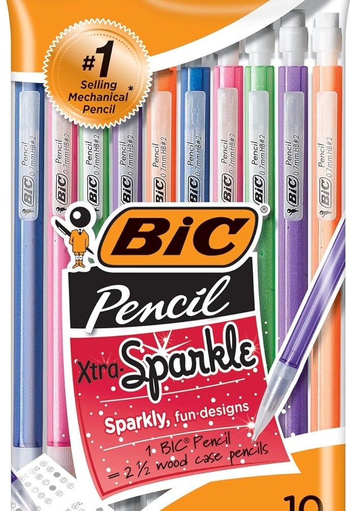 BIC Xtra Sparkle 0.7mm Mechanical Pencils - 10 Count with Fun Designs - Image 1