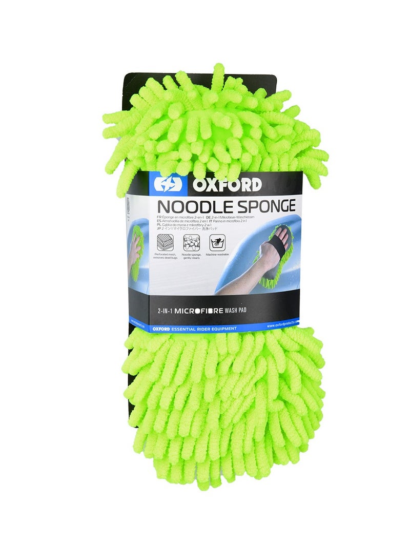OXFORD Microfibre Noodle Sponge Fluo Wash & Wax Mitts Green (Made in France) - Image 1