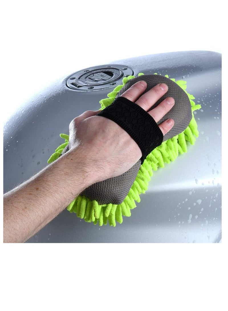OXFORD Microfibre Noodle Sponge Fluo Wash & Wax Mitts Green (Made in France) - Image 4