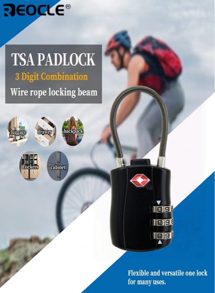 REOCLE Suitcase Locks TSA Approved Luggage Lock Zinc Alloy Security Padlock 3 Dial Combination Lock for Luggage Suitcases Backpacks Duffle Bags and Laptop Camera Cases - Image 1