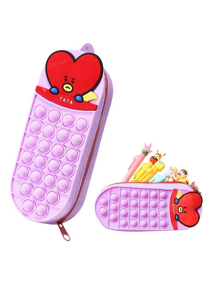 فنبلاست حافظة أقلام FunBlast Pop it - حافظة أقلام سيليكون بطبعة حيوانات لطيفة للأطفال، حافظة أقلام أنيقة، حقيبة للأطفال والكبار، منظم أدوات مكتبية مدرسية (أرجواني فاتح؛ طباعة عشوائية) - Image 1