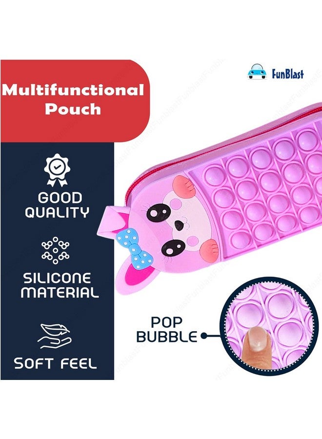 فنبلاست حافظة أقلام FunBlast Pop it - حافظة أقلام سيليكون بطبعة حيوانات لطيفة للأطفال، حافظة أقلام أنيقة، حقيبة للأطفال والكبار، منظم أدوات مكتبية مدرسية (أرجواني فاتح؛ طباعة عشوائية) - Image 5