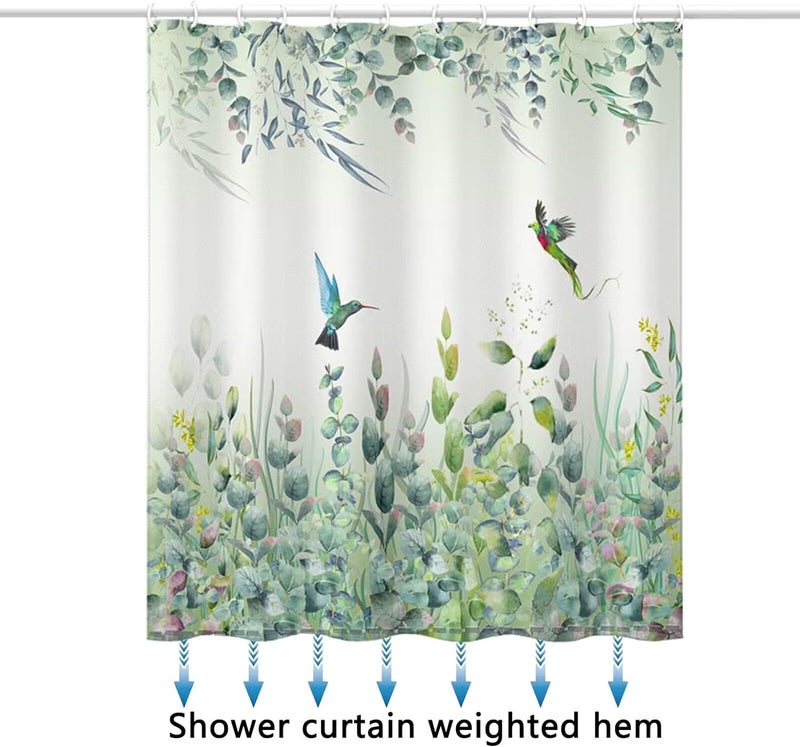 Niidder Green Leaf Shower Curtain  Emerald Bird Mint Green Shower Curtain -72 ""W x 84"" L with 12 Hooks  Weighted Hem Shower Curtain  Waterproof Bathroom Shower Curtain  Hummingbird Shower Curtain - Image 4