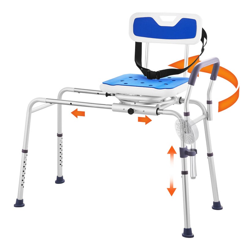 VEVOR Sliding Tub Transfer Bench with 360 Degree Swivel Seat, Height Adjustable Bathtub Transfer Bench with Armrest & Safety Belt, Non-Slip Rotating Shower Chair for Elderly Disabled, 400LBS Capacity - Image 1
