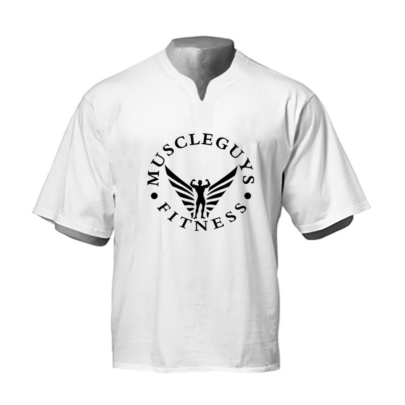 Sports short sleeve men''s T-shirt foreign trade new fitness loose half sleeve bodybuilding fashion breathable cotton plus size half sleeve V-neck - Image 1