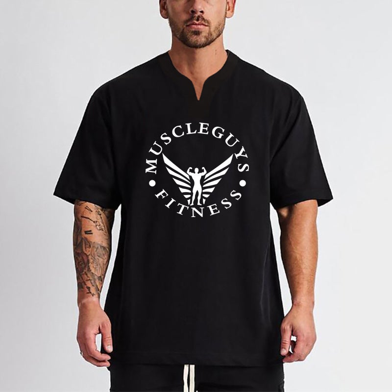 Sports short sleeve men''s T-shirt foreign trade new fitness loose half sleeve bodybuilding fashion breathable cotton plus size half sleeve V-neck - Image 5