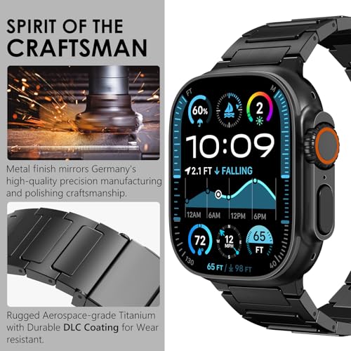 WINGLE Titanium Bands for Apple Watch Band Ultra 3/2/1 Band Ultra 49mm Series 11 10 46mm 45mm 44mm 42mm SE 3/2/1 9 8 7 6 5 4 3 2 1 Men, Rugged Durable Lightweight Classy Metal iWatch Strap, Black - Image 3