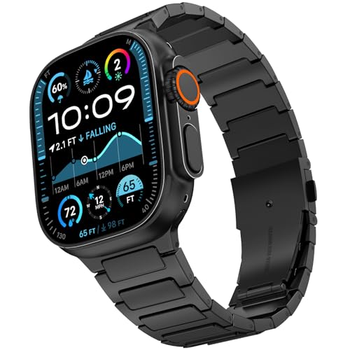 WINGLE Titanium Bands for Apple Watch Band Ultra 3/2/1 Band Ultra 49mm Series 11 10 46mm 45mm 44mm 42mm SE 3/2/1 9 8 7 6 5 4 3 2 1 Men, Rugged Durable Lightweight Classy Metal iWatch Strap, Black - Image 1