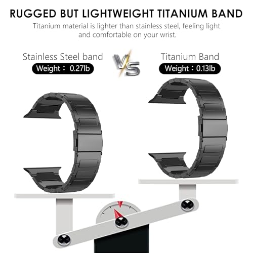 WINGLE Titanium Bands for Apple Watch Band Ultra 3/2/1 Band Ultra 49mm Series 11 10 46mm 45mm 44mm 42mm SE 3/2/1 9 8 7 6 5 4 3 2 1 Men, Rugged Durable Lightweight Classy Metal iWatch Strap, Black - Image 4