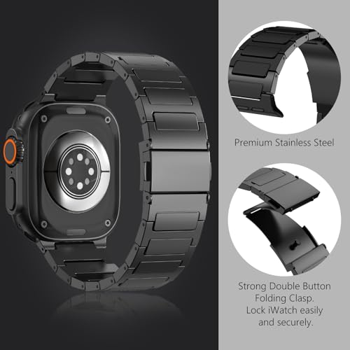 WINGLE Titanium Bands for Apple Watch Band Ultra 3/2/1 Band Ultra 49mm Series 11 10 46mm 45mm 44mm 42mm SE 3/2/1 9 8 7 6 5 4 3 2 1 Men, Rugged Durable Lightweight Classy Metal iWatch Strap, Black - Image 5