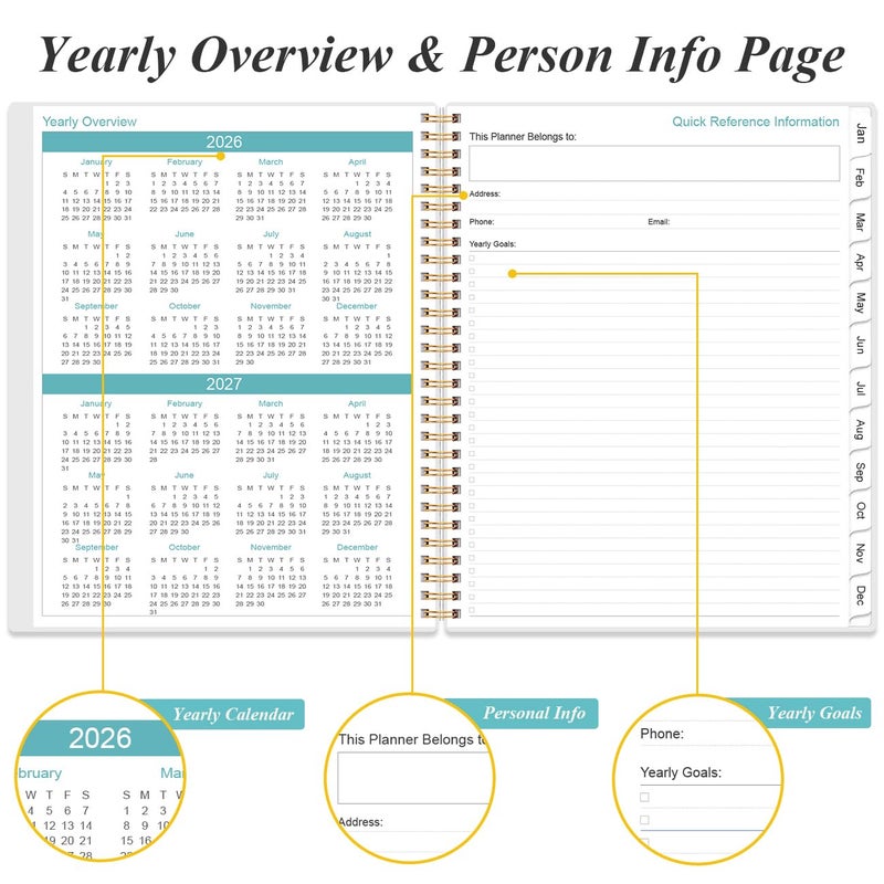 Yaridar Daily Planner 2026 Full Page Per Day- 2026 Daily & Monthly Planner from January 2026 to December 2026, Day Planner 2026 with 12 Months Tabs, 8.5" x 11", Black Flowers - Image 5