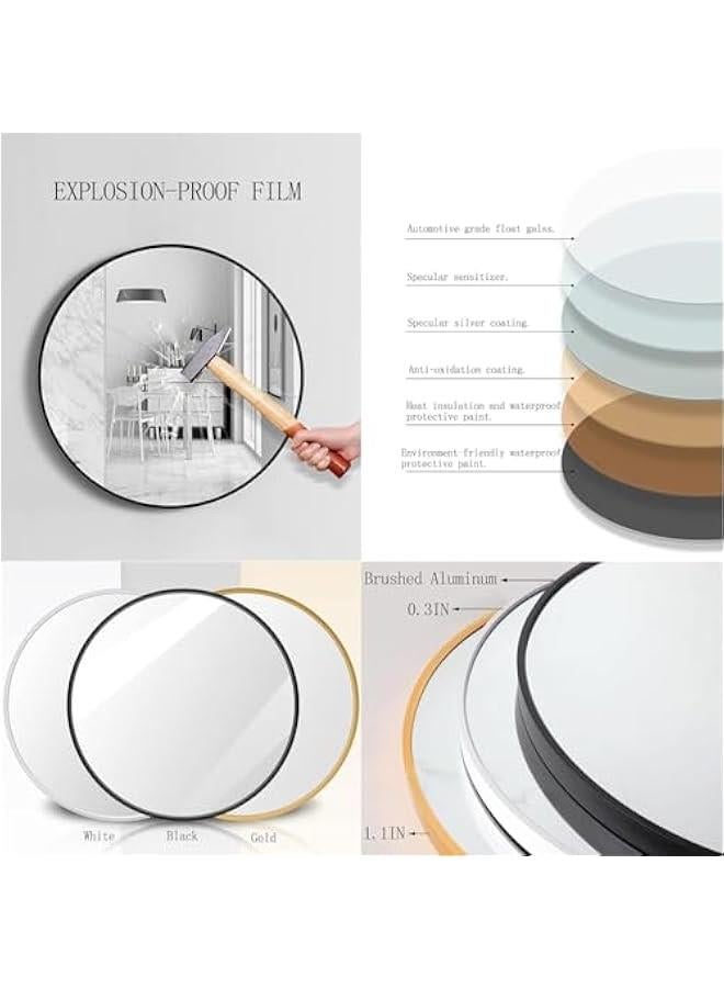 ميكسد Black Round Mirror,Glass Wall Mirror Circular with Metal Frame Matte Circle Mirror for Bathroom Vanity Bedroom Hallway Living Room Home Wall Decor (50cm) - Image 2