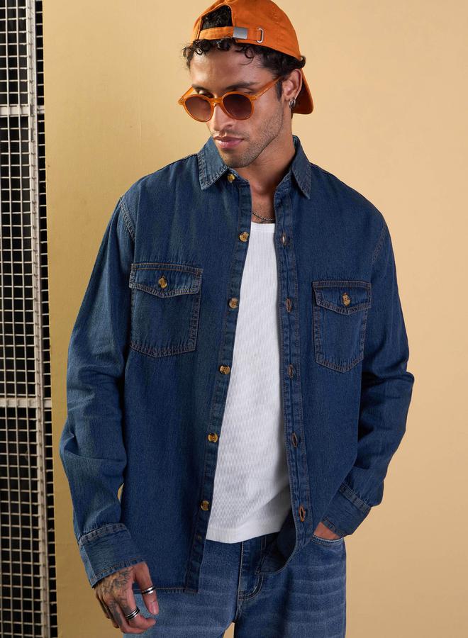 Mascln Sassafras Buttoned Relaxed Fit Denim Shirt - Image 1