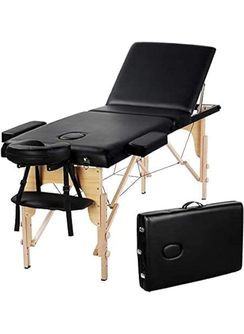DUNISO Portable Massage Table,3-Section Folding SPA Bed,with Carrying Bag,Strong Load-Bearing Capacity,Height Adjustable,for SPA Salon Tattoo Massage Therapeutic Treatment - Image 1