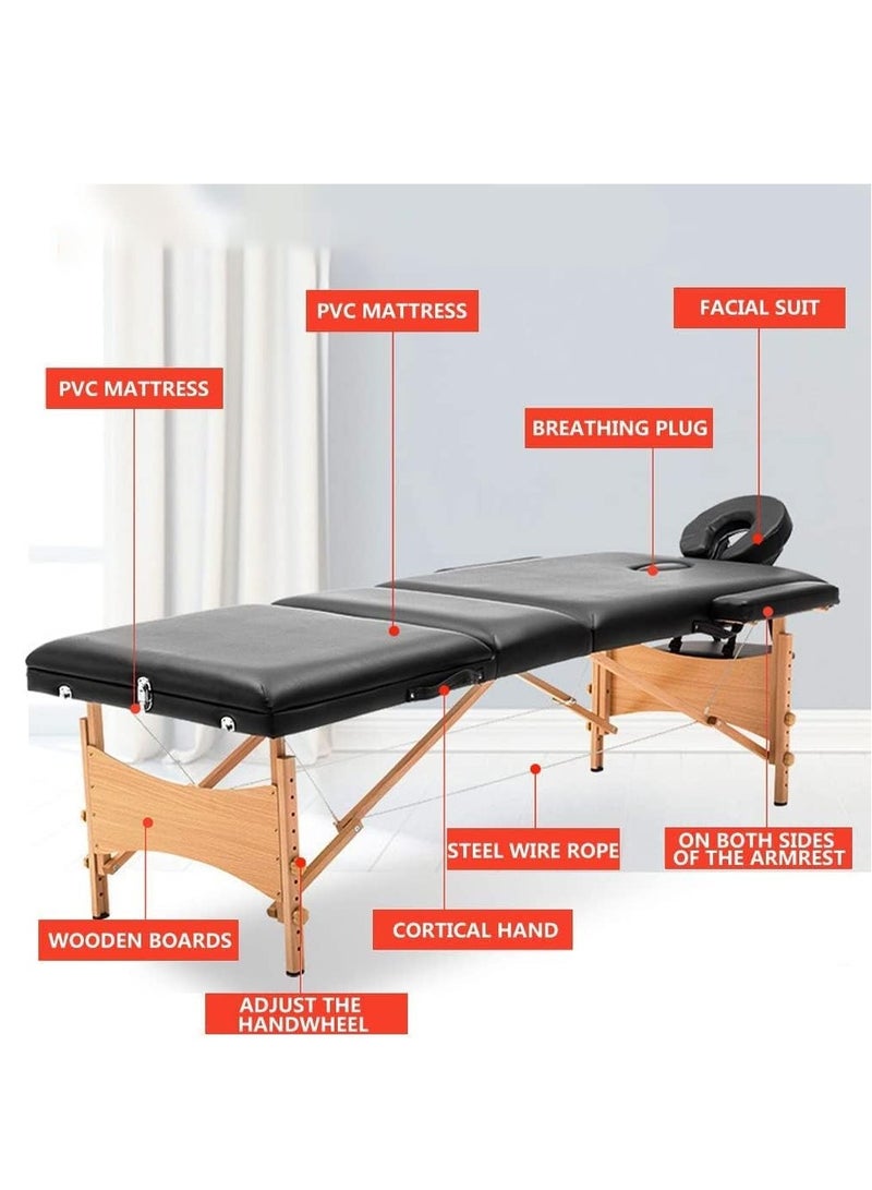 DUNISO Portable Massage Table,3-Section Folding SPA Bed,with Carrying Bag,Strong Load-Bearing Capacity,Height Adjustable,for SPA Salon Tattoo Massage Therapeutic Treatment - Image 5