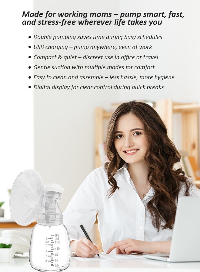 لطف وحضن مضخة حليب كهربائية بدون استخدام اليدين مع صندوق تخزين – منخفضة الضوضاء، شاشة LED تعمل باللمس | ٩ مستويات و٣ أوضاع | لاسلكية وقابلة لإعادة الشحن | محمولة وفعالة للأمهات المرضعات - Image 5