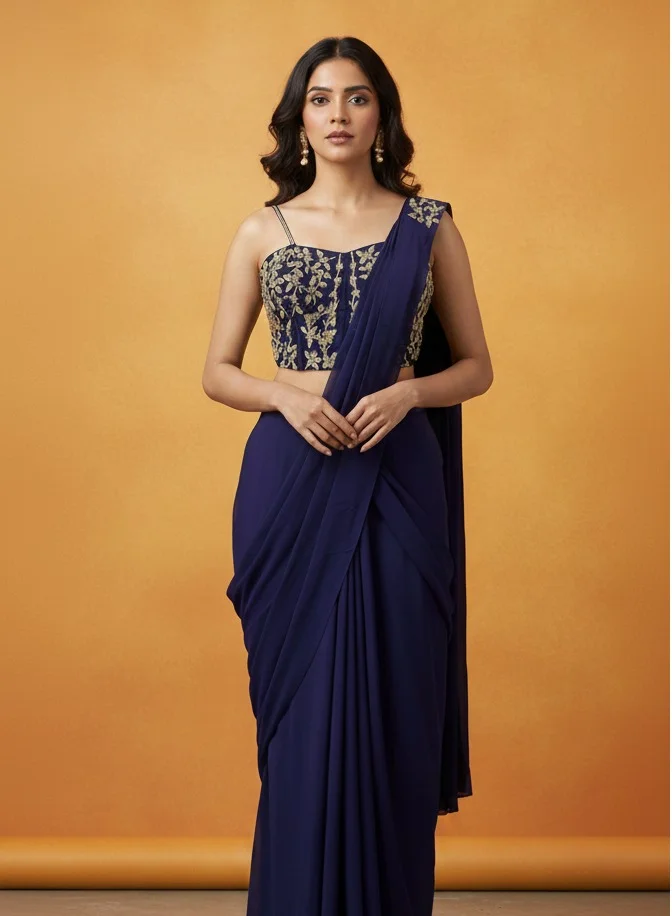 Lehar Midnight Indigo Pre-Draped Saree