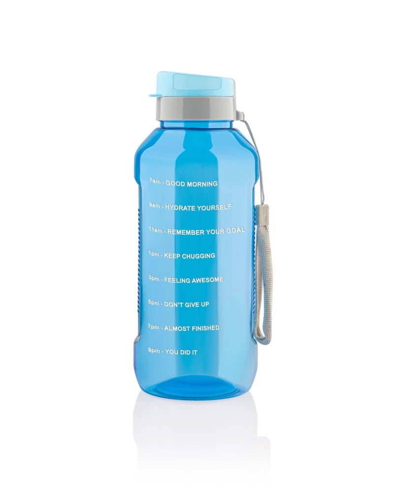 Clazkit Plastic Flexisip 1.5L Motivational Water Bottle | BPA-Free, Leak-Proof, Flip-Top Cap | Nylon Strap & Time Marker | Large Gym & Daily Hydration Bottle For Men & Women | Blue - Image 1