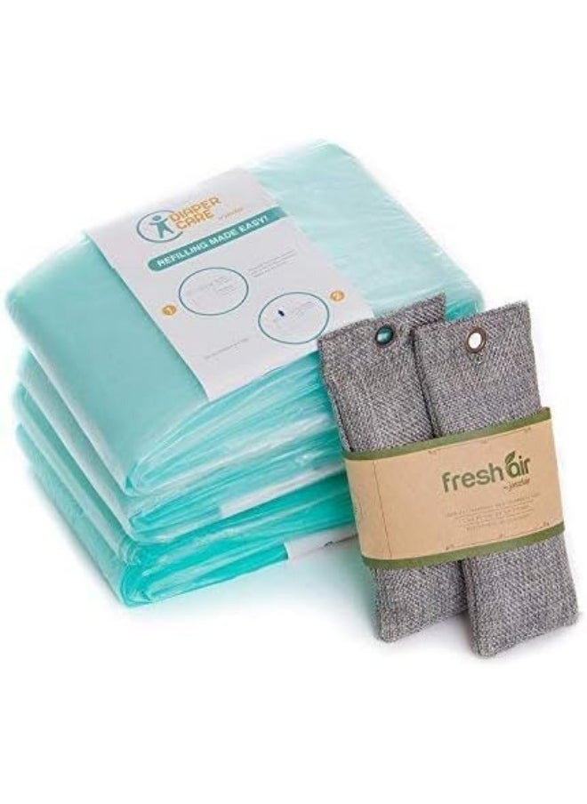 Jasclair - jasclair- Diaper Refill Liners - Compatible With Dekor Plus Refill - Disposable Diaper Pail Liners Hold Up To 2372 Diapers - Natural Bamboo Charcoal Smell Eliminator Bags-4 Count (Pack Of 1) - Image 1