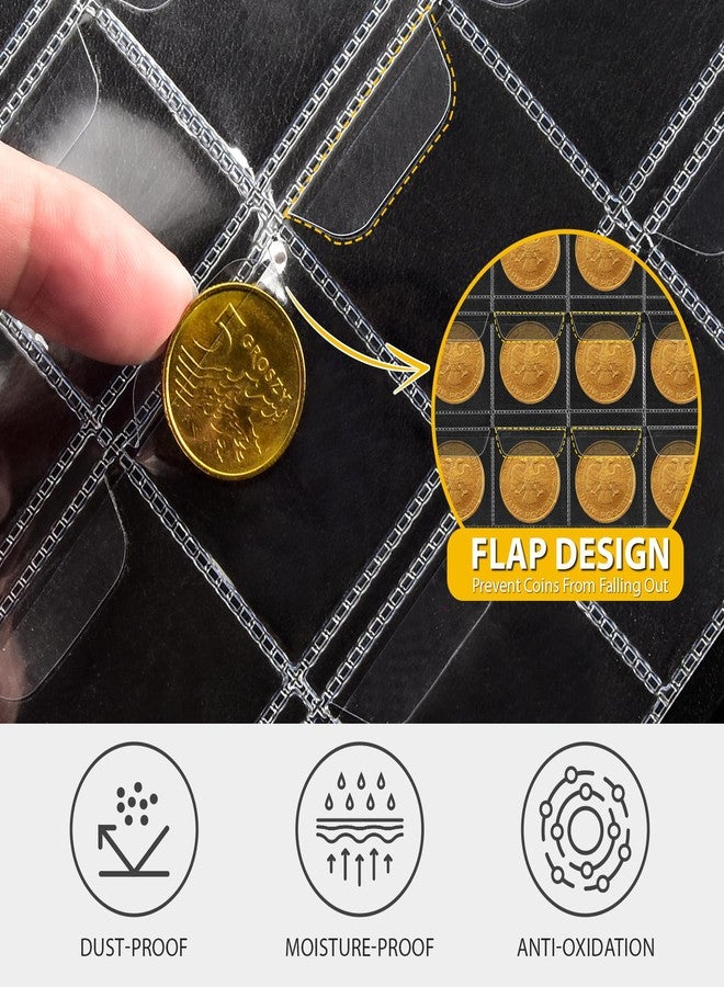 Aptbyte Coin Collection Supplies Holder Book for Collectors, 300 Pockets Coin Collection Organizer Storage Box Case Album for 20/25/ 27/30/ 38mm Coins (Vintage pattern black) - Image 3