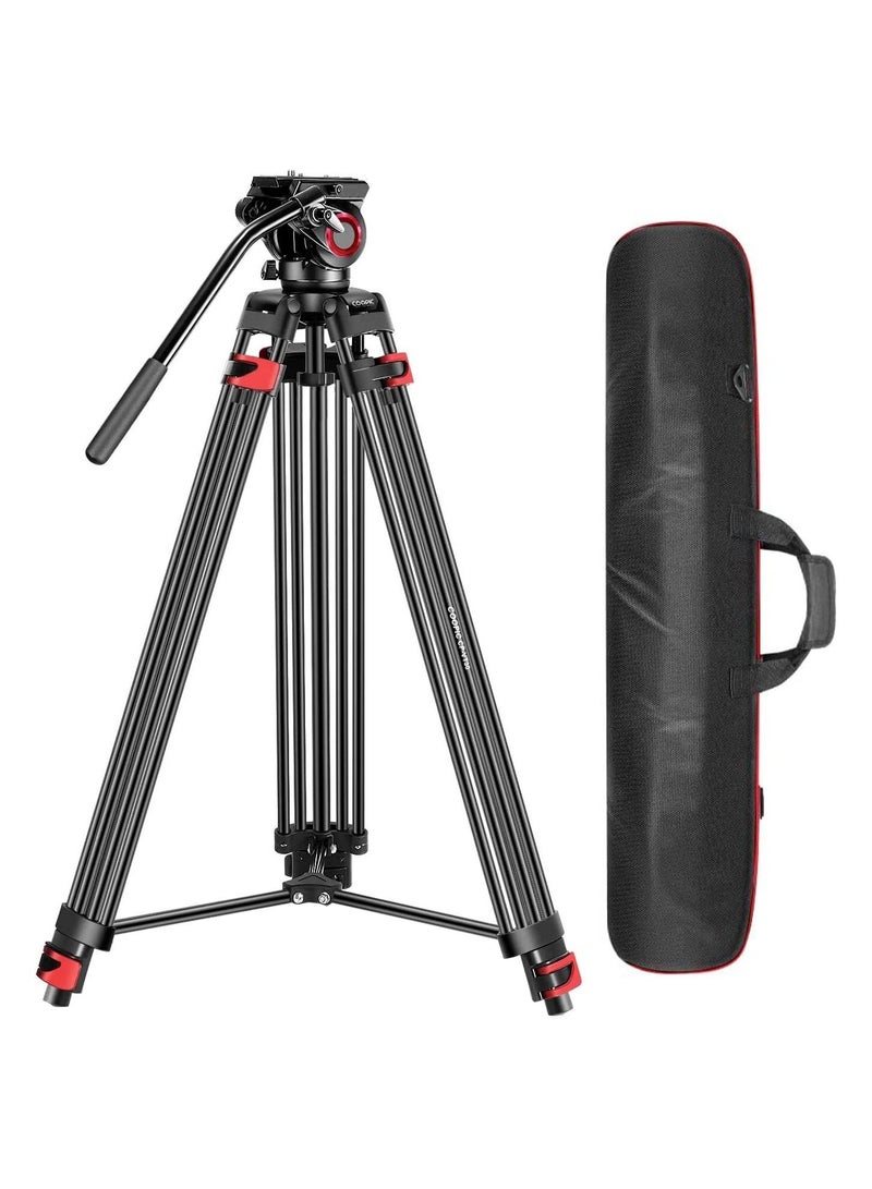 Coopic كاميرا فيديو احترافية متينة من COOPIC CP VT30 بطول 185 سم/72.84 بوصة مصنوعة من سبائك الألومنيوم مع رأس سائل دوار 360 درجة، ولوحة حذاء سريعة مقاس 1/4 و3/8 بوصة، تتحمل حتى 7 كجم - Image 1