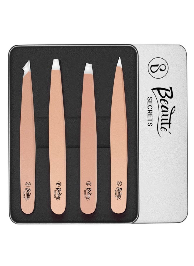 Beaute Secrets - Luxury Tweezers Set - Professional Stainless Steel Tweezers, Best Precision Tweezers For Eyebrows - Great Precision For Facial Hair, Ingrown Hair, Splinter, Eyebrow Tweezers (Rose Gold) - Image 1