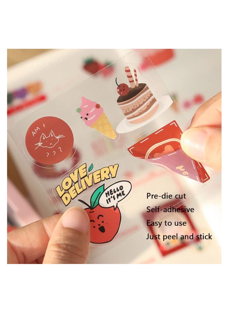 Excefore Kawaii Cartoon Girls Journaling Stickers, 100 Sheets Cute PET Transparent Scrapbooking Clipping Decals Sticker Gift Box for Diary Bullet Album, Junk Journals, Planners, Calendars, Notebook  - Image 4
