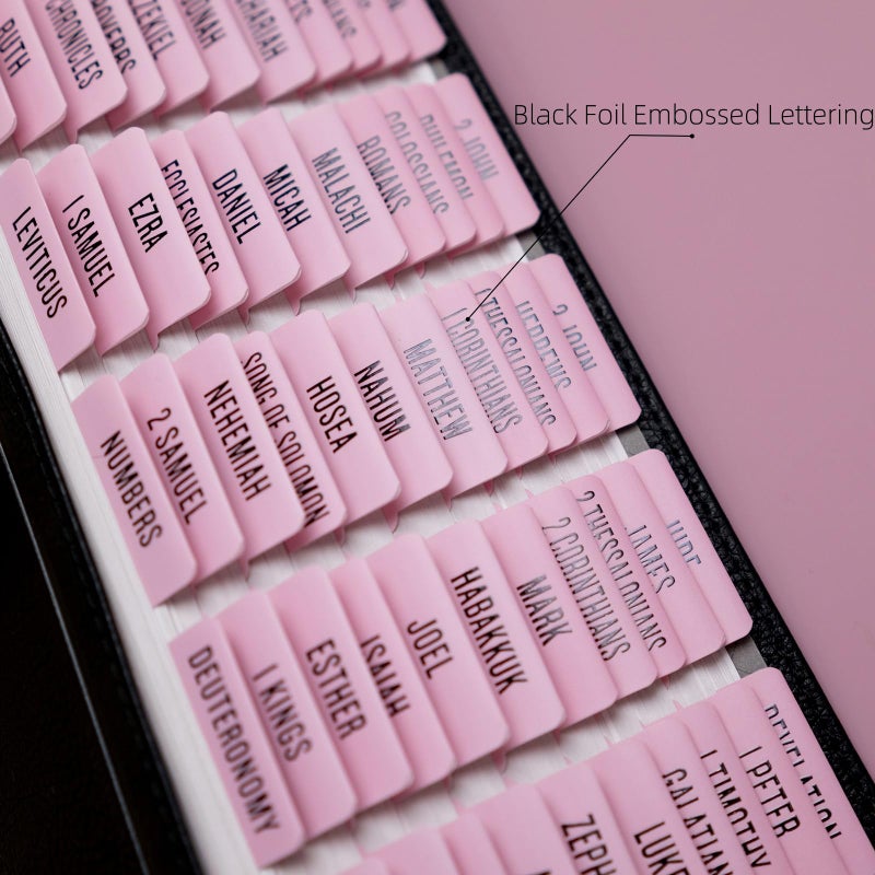 UPAFEXXI-Laminated Bible Tabs (Black Foil Embossed Lettering), Bible Tabs for Women and Men, Reposition Large Print Stickers, Easy to Read and Apply, 80Chapters Labels for Easy Navigation(Pink) - Image 3