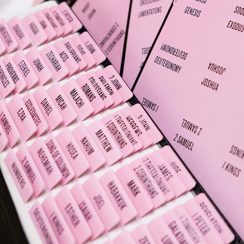 UPAFEXXI-Laminated Bible Tabs (Black Foil Embossed Lettering), Bible Tabs for Women and Men, Reposition Large Print Stickers, Easy to Read and Apply, 80Chapters Labels for Easy Navigation(Pink) - Image 5