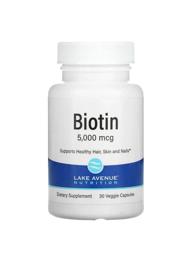 Biotin, 5,000 mcg, 30 Veggie Capsules