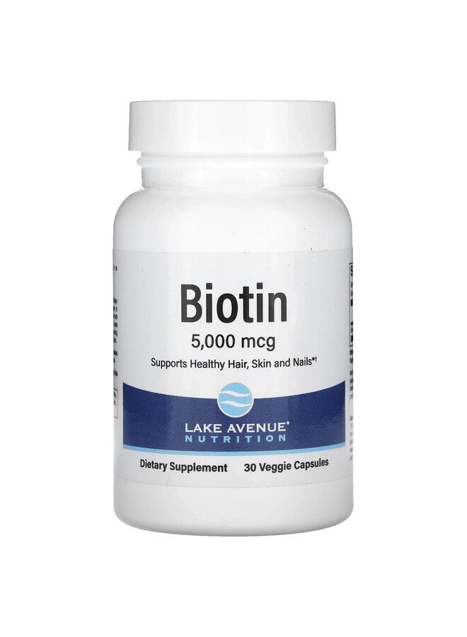 Biotin, 5,000 mcg, 30 Veggie Capsules