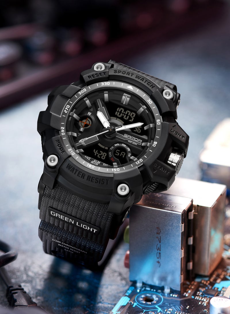 SANDA Top Dual Display Men Watches Waterproof Sports Watch Military Man Alarm Stopwatch Quartz Wristwatch Male Digital Clock - Image 3