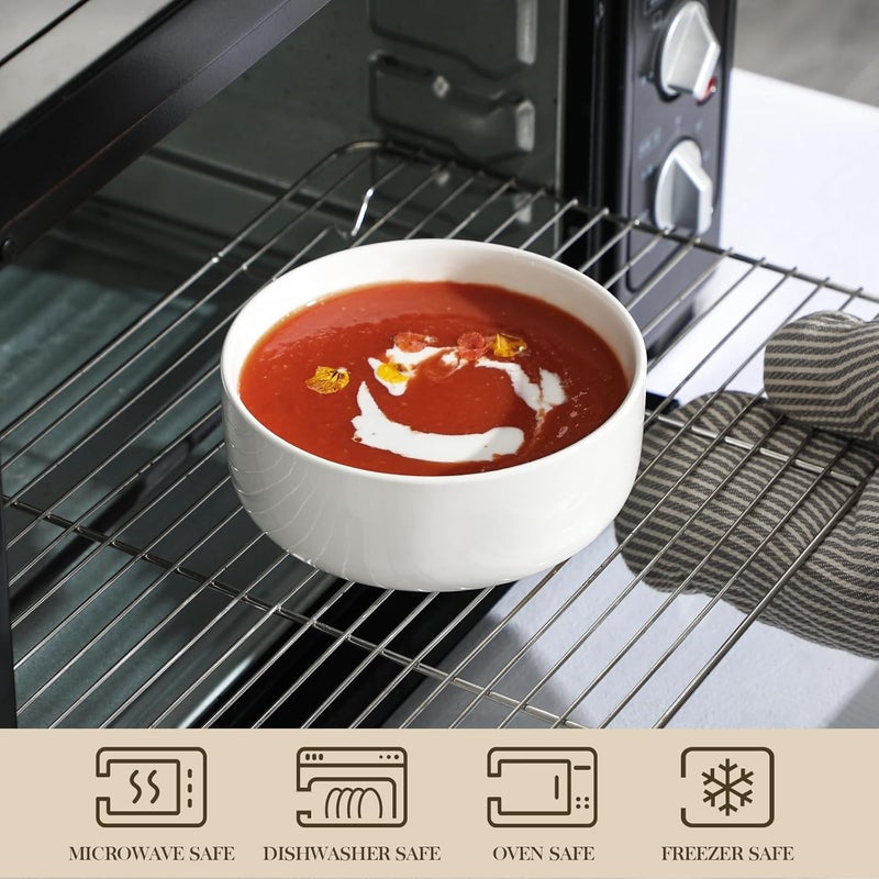 MALACASA 24 OZ Cereal Bowls Porcelain Soup Oatmeal Bowls Kitchen Ceramic Bowl Set of 4 Dishwasher Microwave Oven Safe White Series LUNA - Image 4