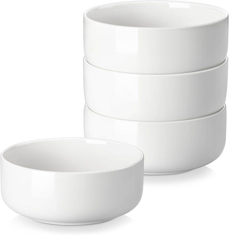 MALACASA 24 OZ Cereal Bowls Porcelain Soup Oatmeal Bowls Kitchen Ceramic Bowl Set of 4 Dishwasher Microwave Oven Safe White Series LUNA - Image 1