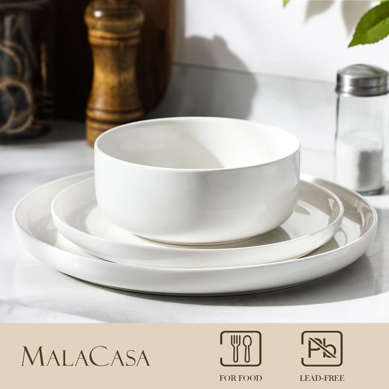MALACASA 24 OZ Cereal Bowls Porcelain Soup Oatmeal Bowls Kitchen Ceramic Bowl Set of 4 Dishwasher Microwave Oven Safe White Series LUNA - Image 3
