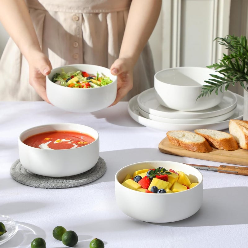 MALACASA 24 OZ Cereal Bowls Porcelain Soup Oatmeal Bowls Kitchen Ceramic Bowl Set of 4 Dishwasher Microwave Oven Safe White Series LUNA - Image 5