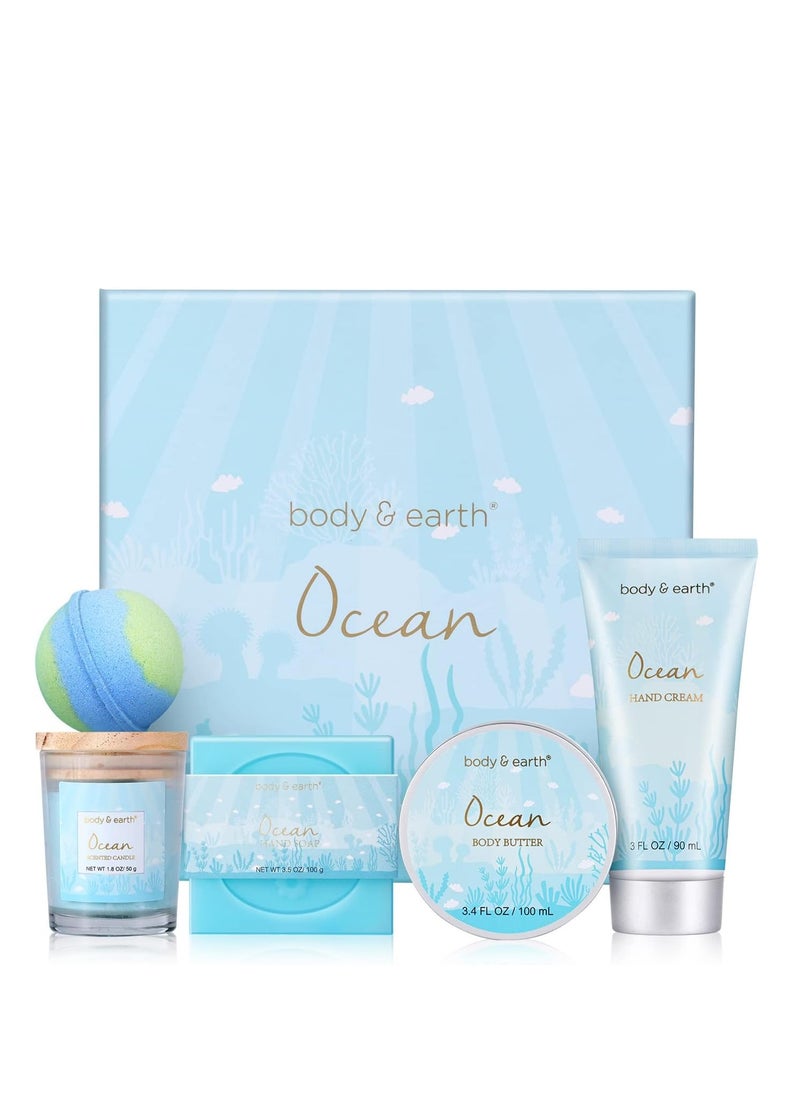 BODY & EARTH BODY & EARTH Pamper Gifts for Women，5 Pcs Ocean Bath Spa Gift Set Includes Scented Candle，Body Butter，Gifts for Women，Birthday gifts for women，Gift Sets for Women，Relaxation Gifts for Women  - Image 1