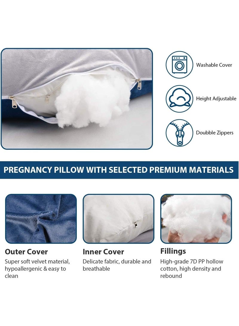 دوركو وسائد حمل طويلة بطول 180 سم وسادة لكامل الجسم على شكل حرف U غطاء تبريد للجسم بلون ازرق ورمادي للنوم للبالغين أمومة ضرورية للحمل - Image 5