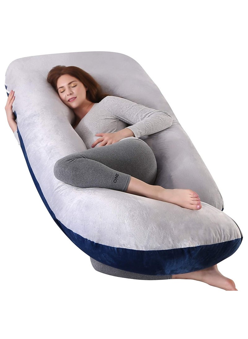 دوركو وسائد حمل طويلة بطول 180 سم وسادة لكامل الجسم على شكل حرف U غطاء تبريد للجسم بلون ازرق ورمادي للنوم للبالغين أمومة ضرورية للحمل - Image 1
